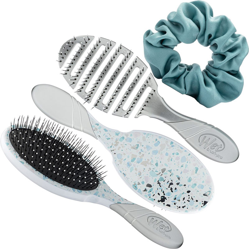 WetBrush Pro Detangler & Flex Dry Terrazzo Glam Kit, 2 Brushes & Scrunchie