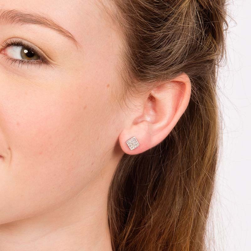 Blomdahl Silver Titanium Earrings - Golden Rose Square - Image 2