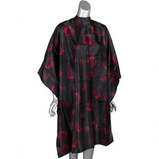Salon Quality Cape Black with Rose Pattern, Water-Resistant, Studs