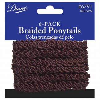 Diane Pony Tail Holders Braided, Brown, 6/Pack