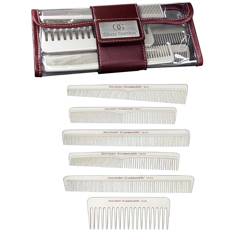 Olivia Garden CarboSilk Heat-Resistant Comb Set with Pouch, White, 6/Pack