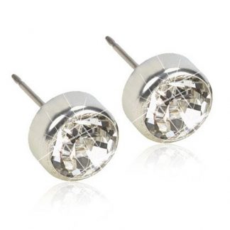 Blomdahl Silver Titanium Earrings - Cubic Zirconia, Swarovski Crystal Bezel