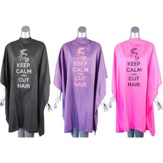 Salon Quality Cape with “Keep Calm & Cut” Motif, Polyester, Studs