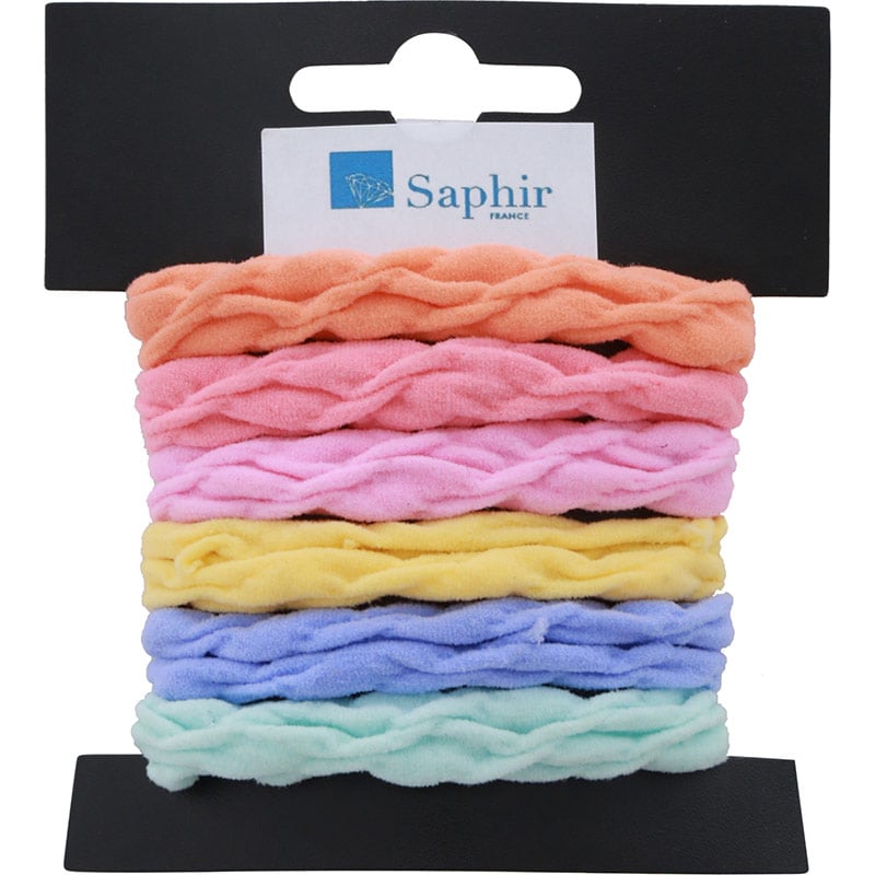 Saphir Large Hairbands, Assorted Bright Colours, 6/Pack