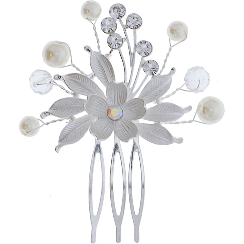 Bridal Hair Comb Flower Small with Pearls & Diamantes
