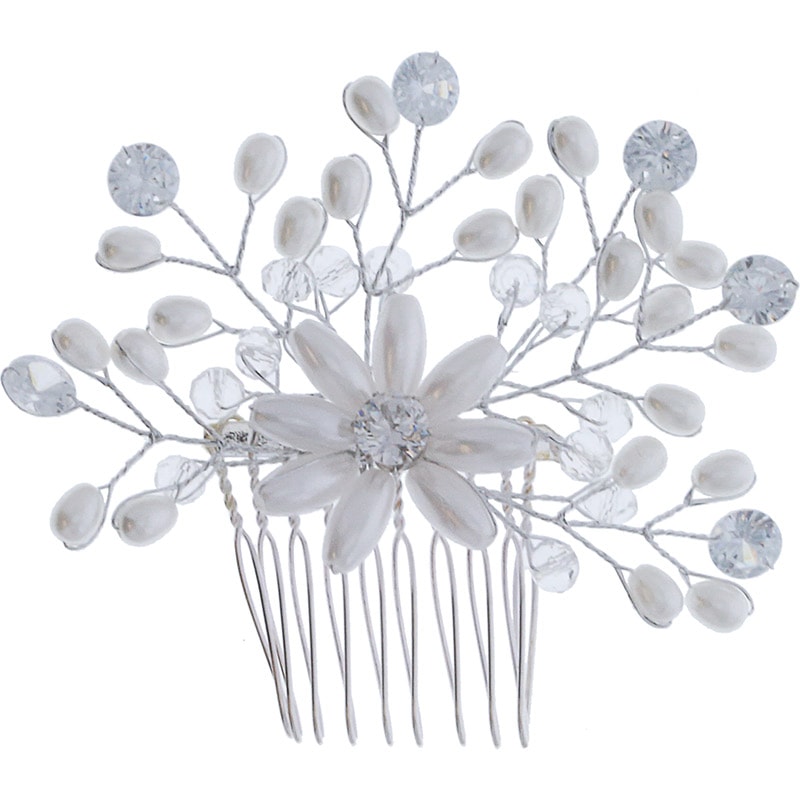 Bridal Hair Comb Flower Large with Pearls & Diamantes
