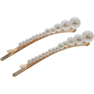 Bridal Hair Pins with Double Row Small to Large Pearls, 2 Pieces