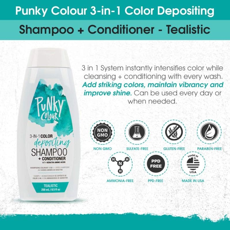 Punky Colour 3-in-1 Color Depositing Shampoo + Conditioner, Tealistic, 250ml - Image 4
