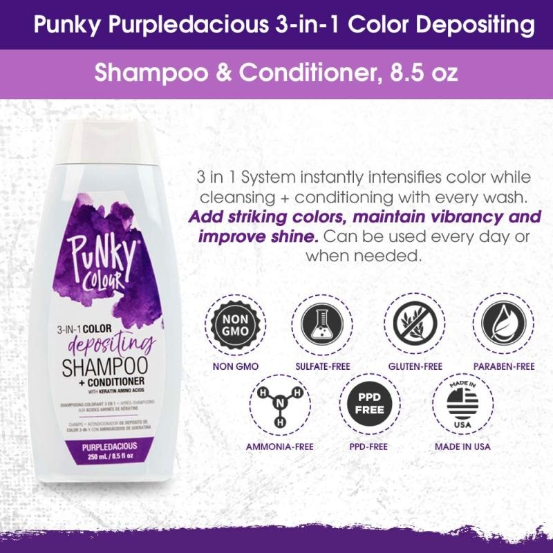 Punky Colour 3-in-1 Color Depositing Shampoo + Conditioner, Purpledacious, 250ml - Image 4