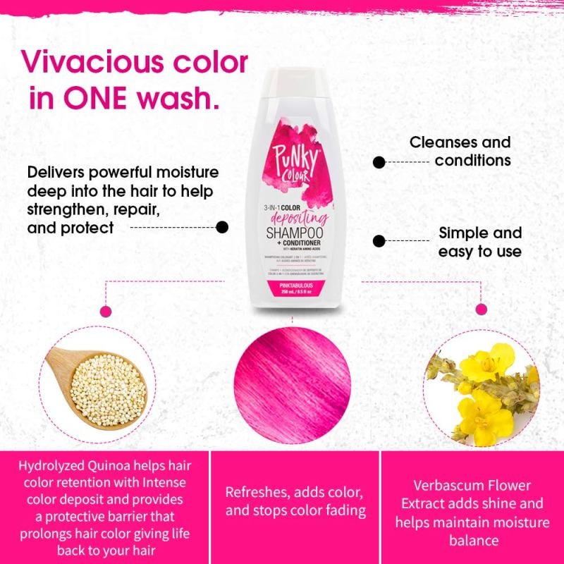 Punky Colour 3-in-1 Color Depositing Shampoo + Conditioner, Pinktabulous, 250ml - Image 5