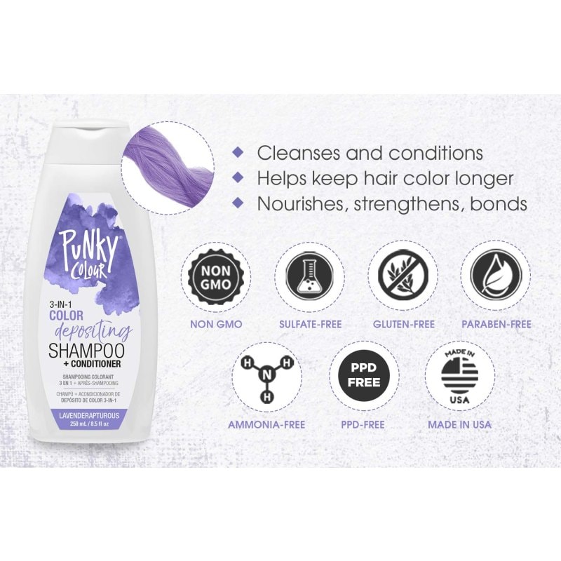 Punky Colour 3-in-1 Color Depositing Shampoo + Conditioner, Lavenderapturous, 250ml - Image 4