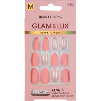 Beauty Topic Glam & Lux Medium Oval Coral & Glitter Nail Set, 24/Pack