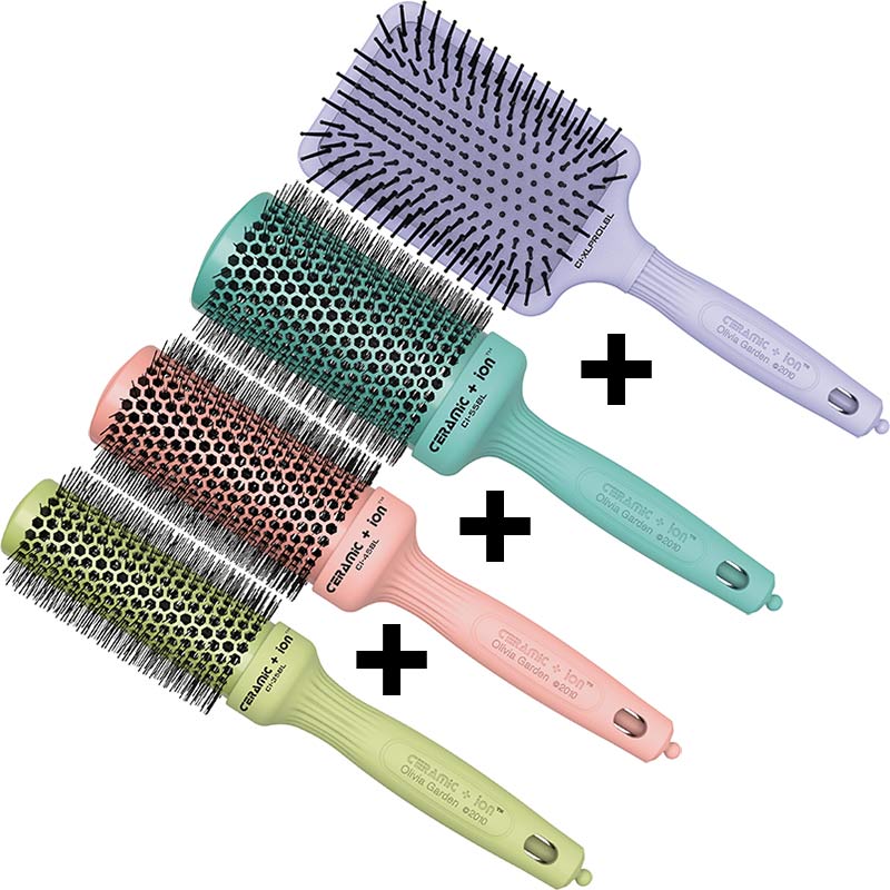 Olivia Garden Ceramic + Ion Thermal Blossom Brush Set: 4 Brushes