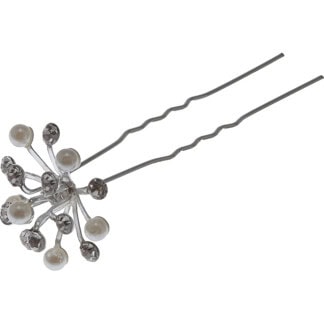 Bridal Hair Pin Silver with Pearls & Strass Bouquet