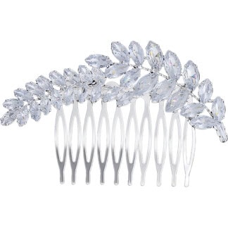 Bridal Hair Comb with Two Large Zircon Leaves